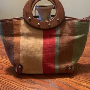 Fossil Multicolor woven handbag w/wooden handles